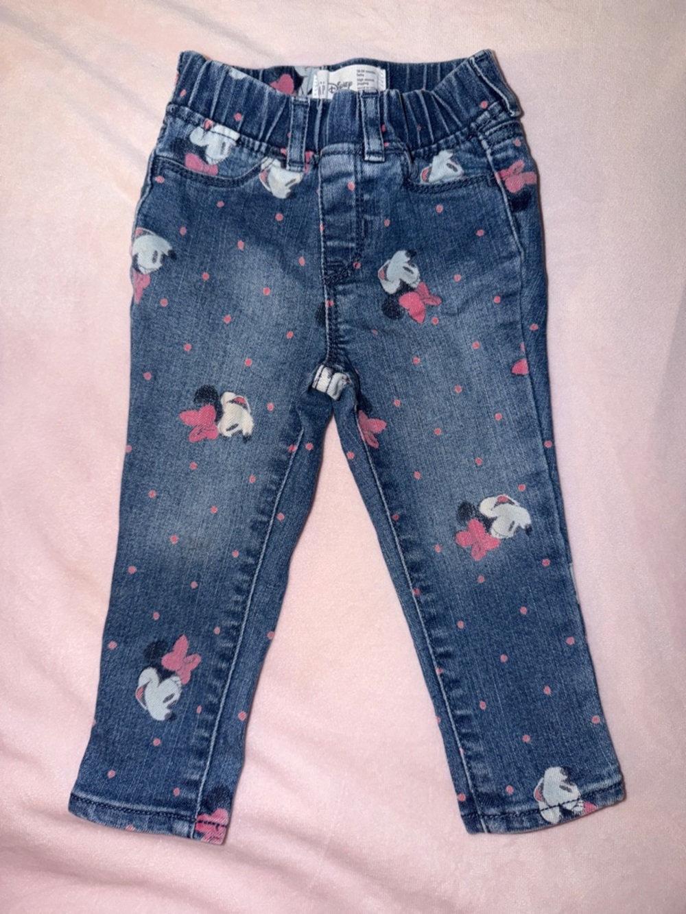 Disney Girls Dark Blue Minnie Mouse Print Jeans with Pink Accents